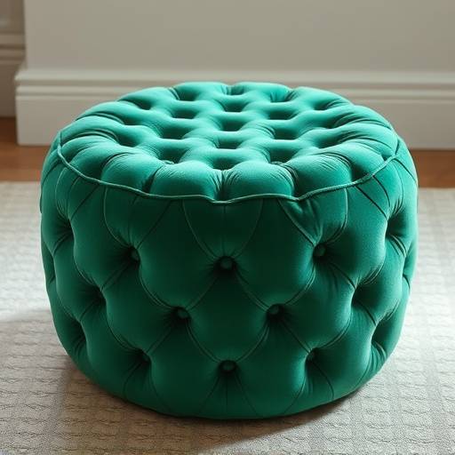 Elegant round velvet pouf with button-tufted detail in emerald green