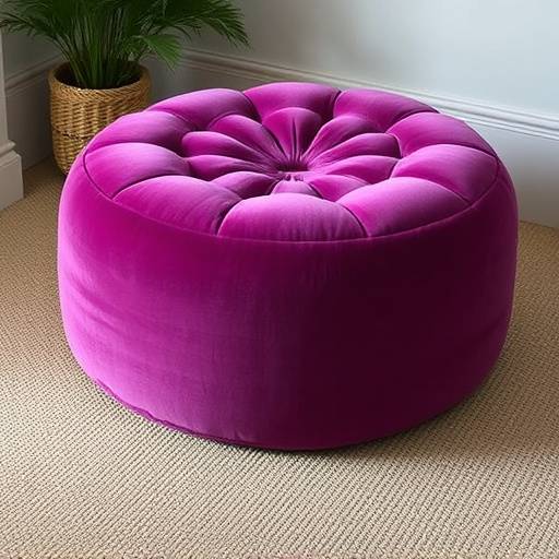 Large, floor-cushion style velvet pouf in plum purple