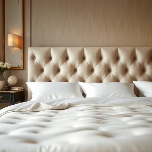 Luxurious bed featuring premium quality fabric and design.