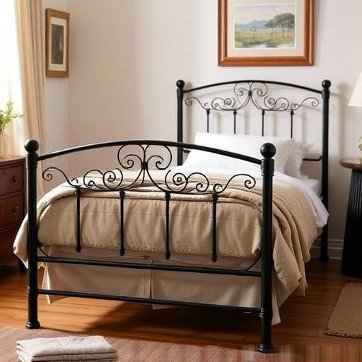 The 'Bellevue' twin-size bed frame made from wrought iron, featuring a classic design.