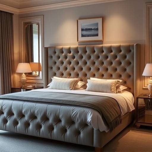 The 'Cascadia' king-size upholstered bed with a tufted headboard.
