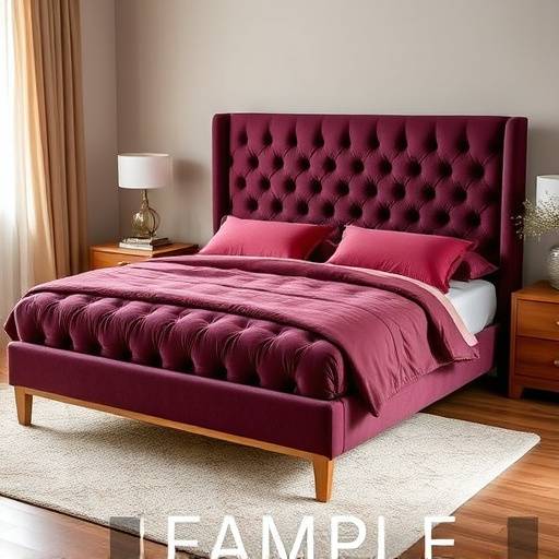 The 'Everett' queen-size bed featuring a luxurious velvet headboard and a sturdy wooden frame.