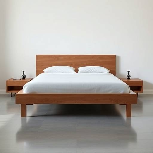 The 'Rainier' queen-size wooden platform bed with a minimalist design.