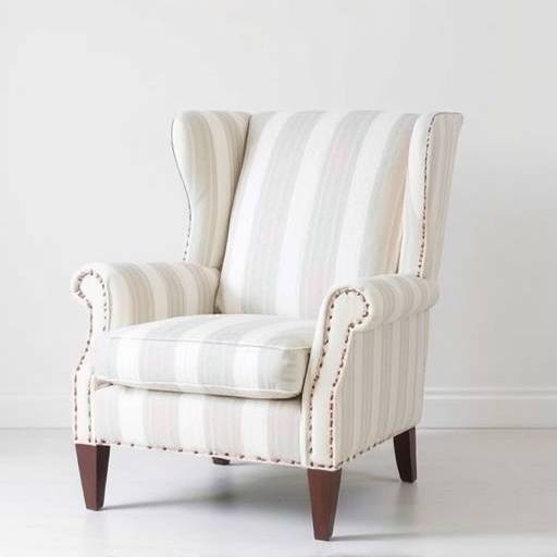 Traditional wingback armchair in striped linen